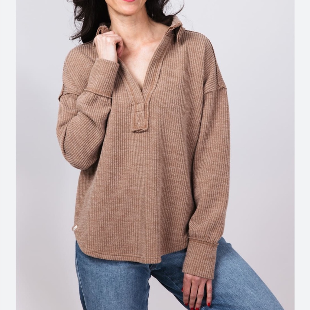 Simply Southern Tan V-Neck Sweater